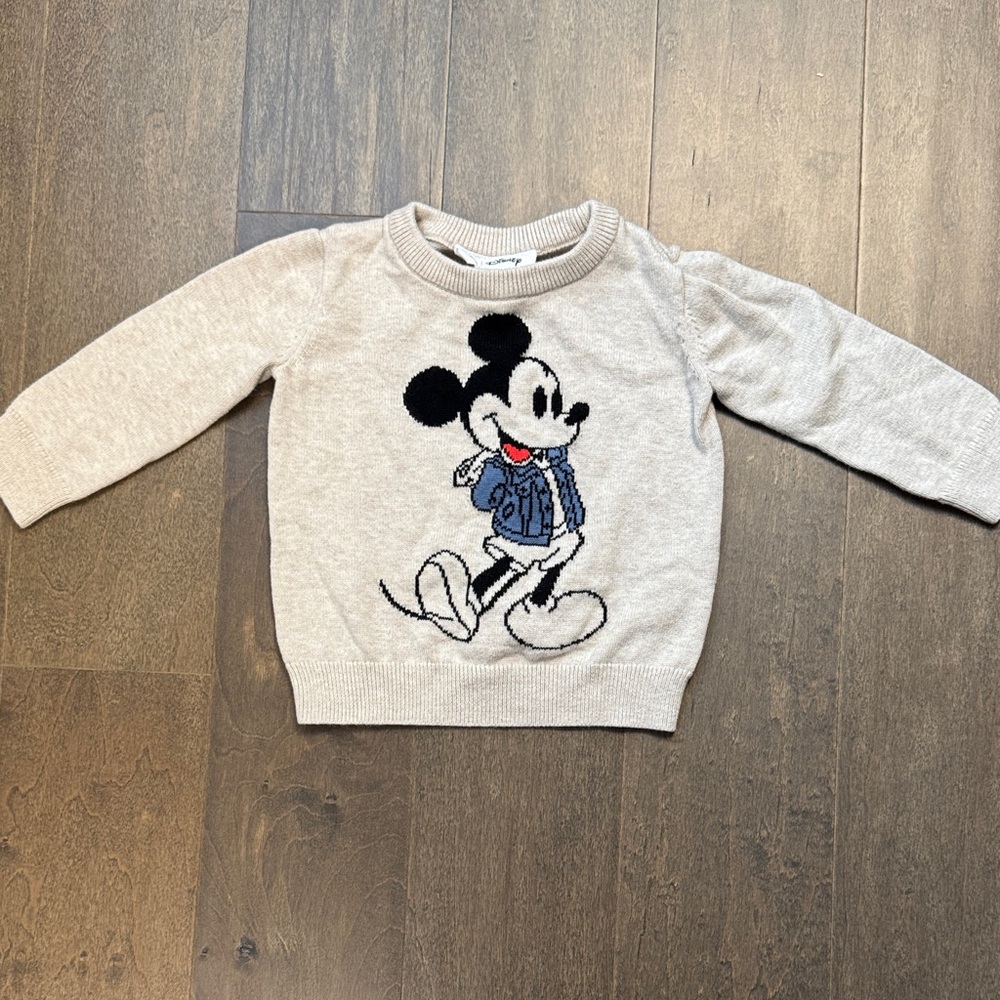 Baby Gap Disney Mickey Mouse 100% Cotton Knit Sweater 12-18 Months Gray